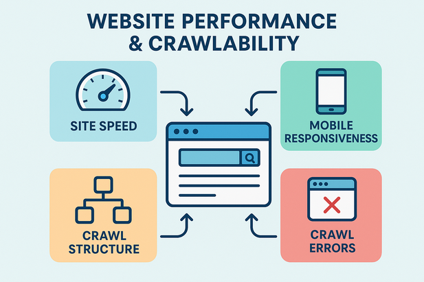 search engine optimization site performance and crawl structure illustration